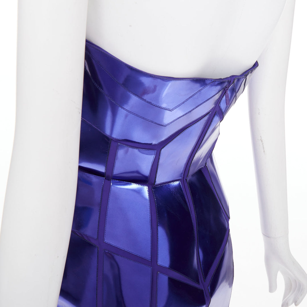 VERSACE 2010 Runway blue metallic silk leather corseted dress IT38 XS Katy Perry