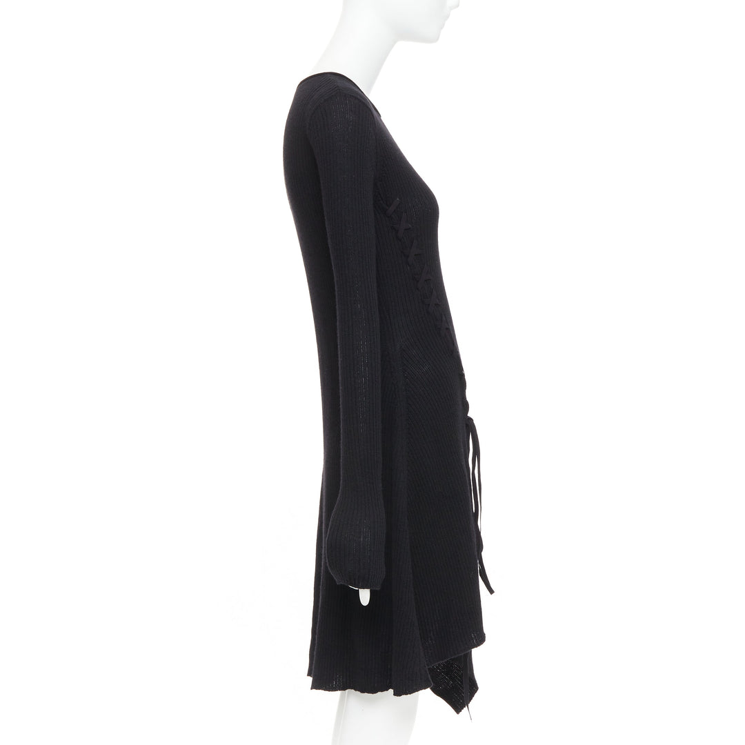 Y'S YOHJI YAMAMOTO black  wool laced up handkerchief hem sweater JP2 M