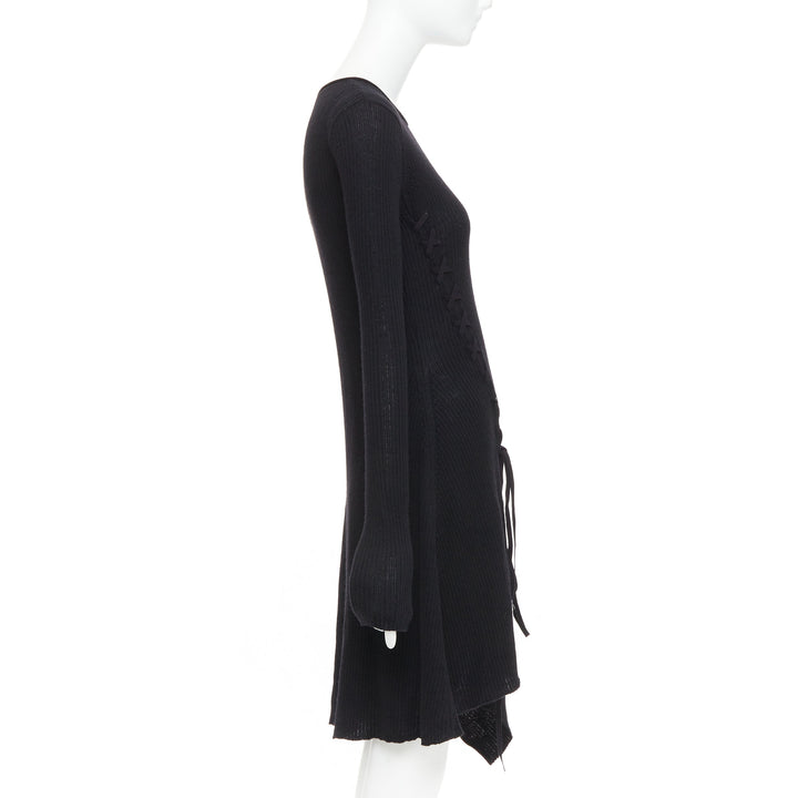 Y'S YOHJI YAMAMOTO black  wool laced up handkerchief hem sweater JP2 M