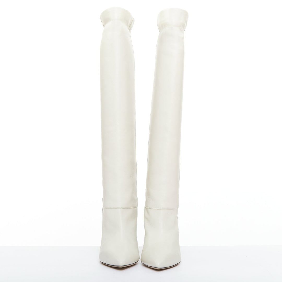 ISABEL MARANT Loens chalk beige lamb leather cone heel high boots EU37