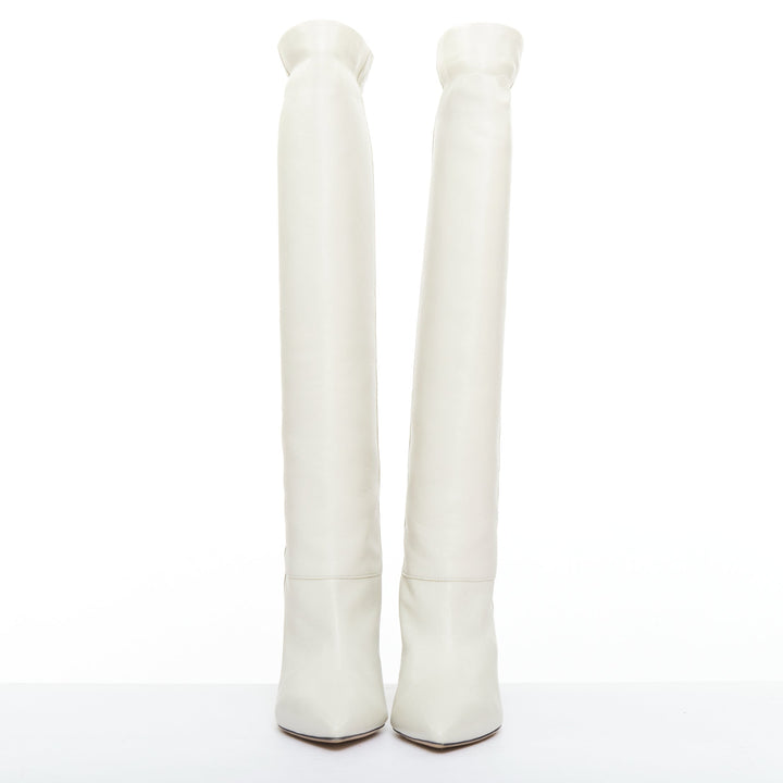 ISABEL MARANT Loens chalk beige lamb leather cone heel high boots EU37