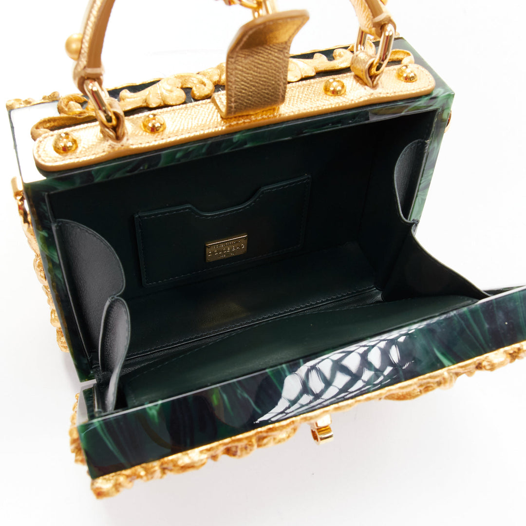 rare DOLCE GABBANA Box Orologio Barocco gold metal green marble resin vanity bag