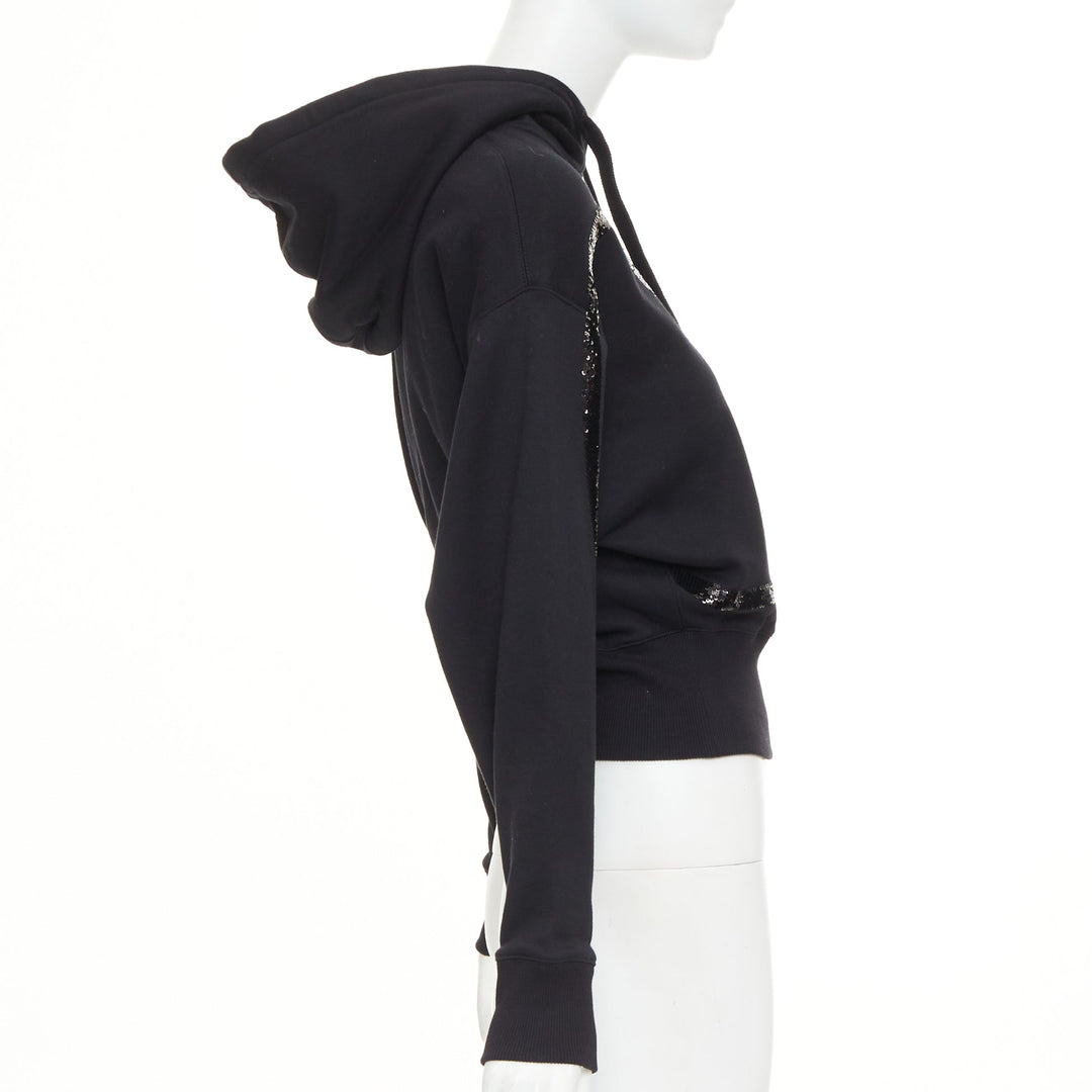VALENTINO black cotton blend VLogo Signature sequin cropped hoodie XS