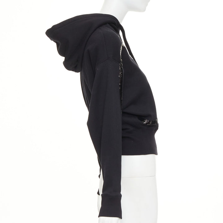 VALENTINO black cotton blend VLogo Signature sequin cropped hoodie XS