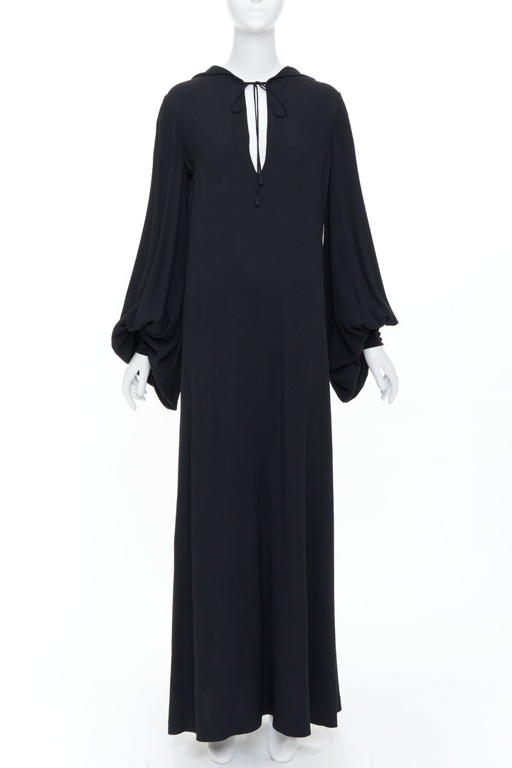 SAINT LAURENT 2013 black acetate blend hooded bishop sleeve dress gown FR36 S
