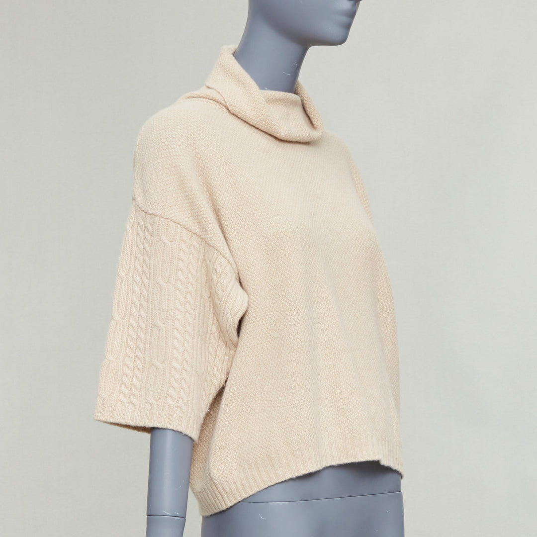MAX MARA beige virgin wool cashmere cable knit sleeve sweater S