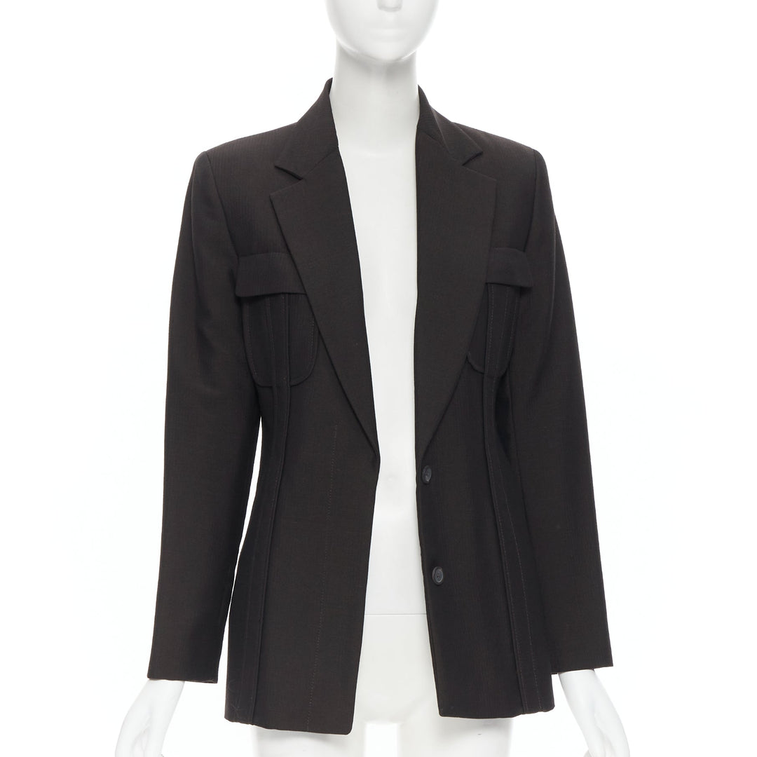 vintage GUCCI TOM FORD 1996 brown wool mohair dart front blazer pant set IT42 M