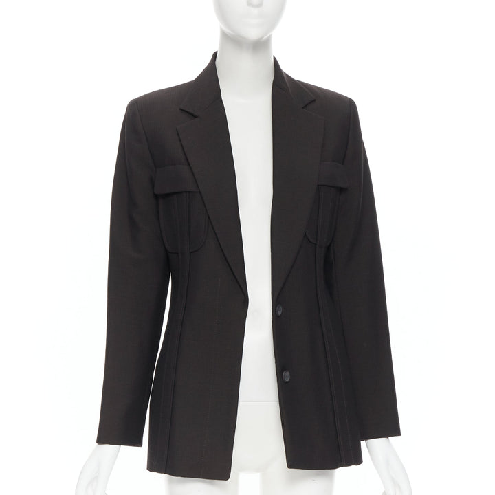 vintage GUCCI TOM FORD 1996 brown wool mohair dart front blazer pant set IT42 M