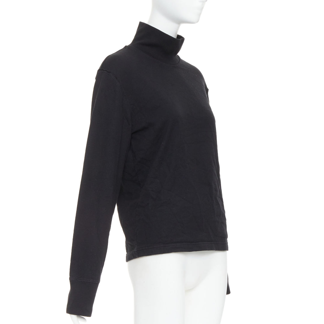 BALENCIAGA Demna 2020 black fleece lined distressed inside out turtleneck top M