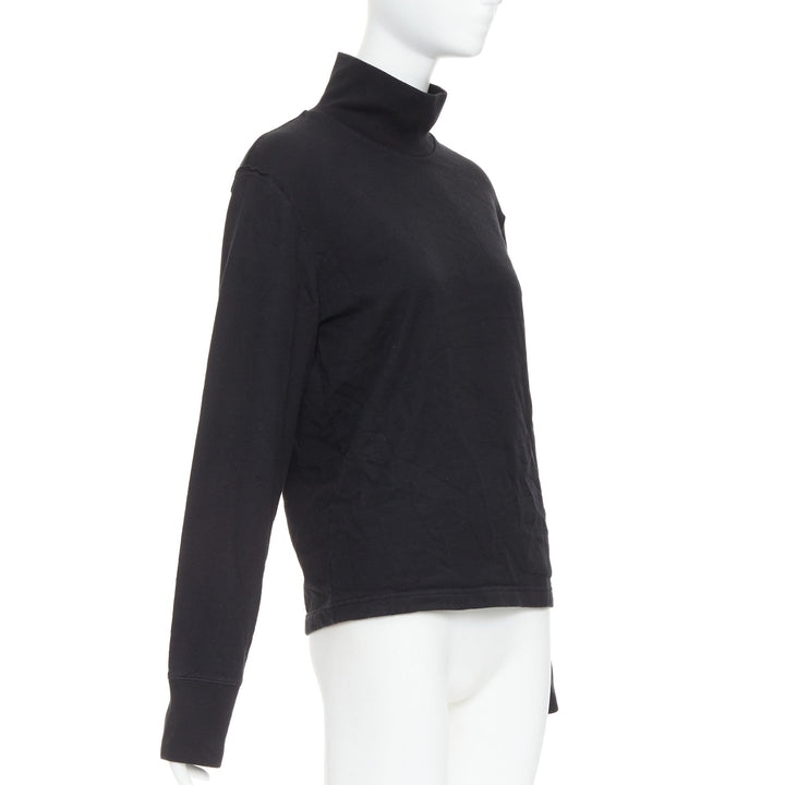BALENCIAGA Demna 2020 black fleece lined distressed inside out turtleneck top M