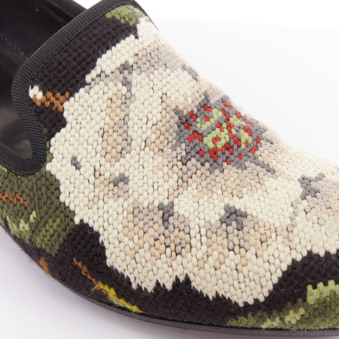 ALEXANDER MCQUEEN 2012 floral needlepoint textile evening slipper loafers EU43