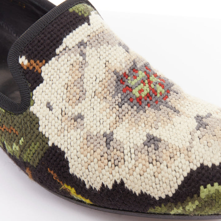 ALEXANDER MCQUEEN 2012 floral needlepoint textile evening slipper loafers EU43