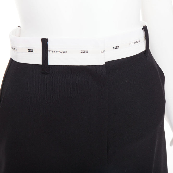 EENK LETTER X black white wool blend logo waist box pleat knee skirt XS