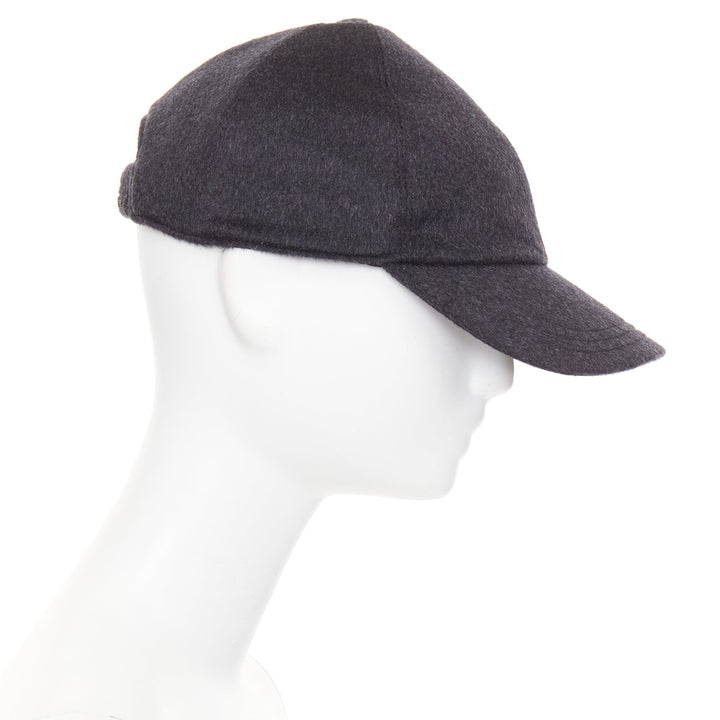 THE ROW Caspian 100% cashmere dark grey 5 panel curved brim Baseball Cap
