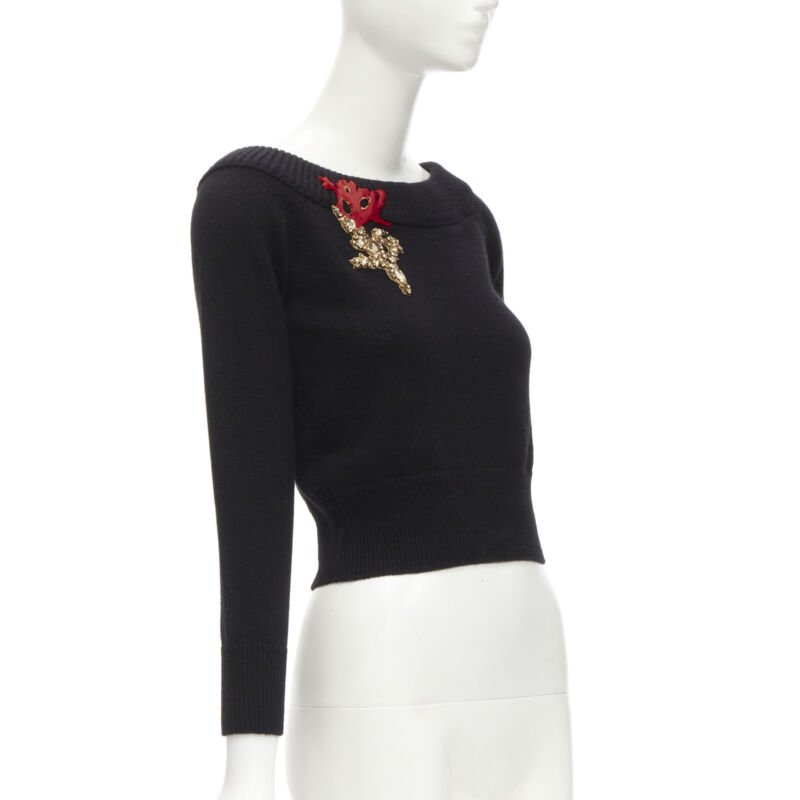 ALEXANDER MCQUEEN 2021 cashmere black coral crystal embroidery sweater S