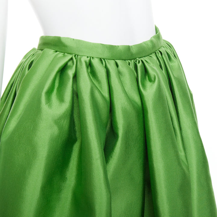 PRADA 2022 Kelly Green duchesse silk wool evening full midi skirt IT40 M
