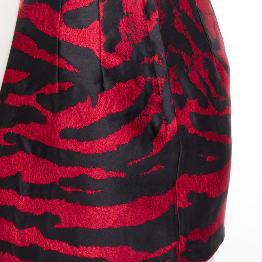 DOLCE GABBANA red black tiger stripe metallic jacquard high mini skirt IT36 XS