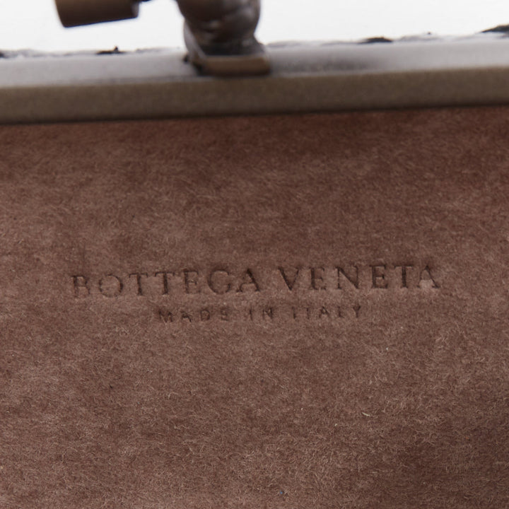 BOTTEGA VENETA Mosaique Box Knot ayers leather intrecciato woven metal clutch