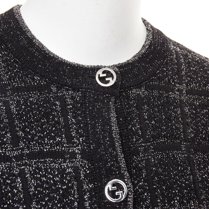 GUCCI 2025 black silver metallic checked Vintage GG buttons cardigan sweater XS
