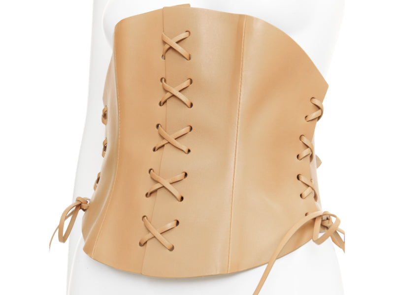 CHRISTIAN DIOR 2021 D-Lace tan brown light gold lace leather corset belt 75cm
