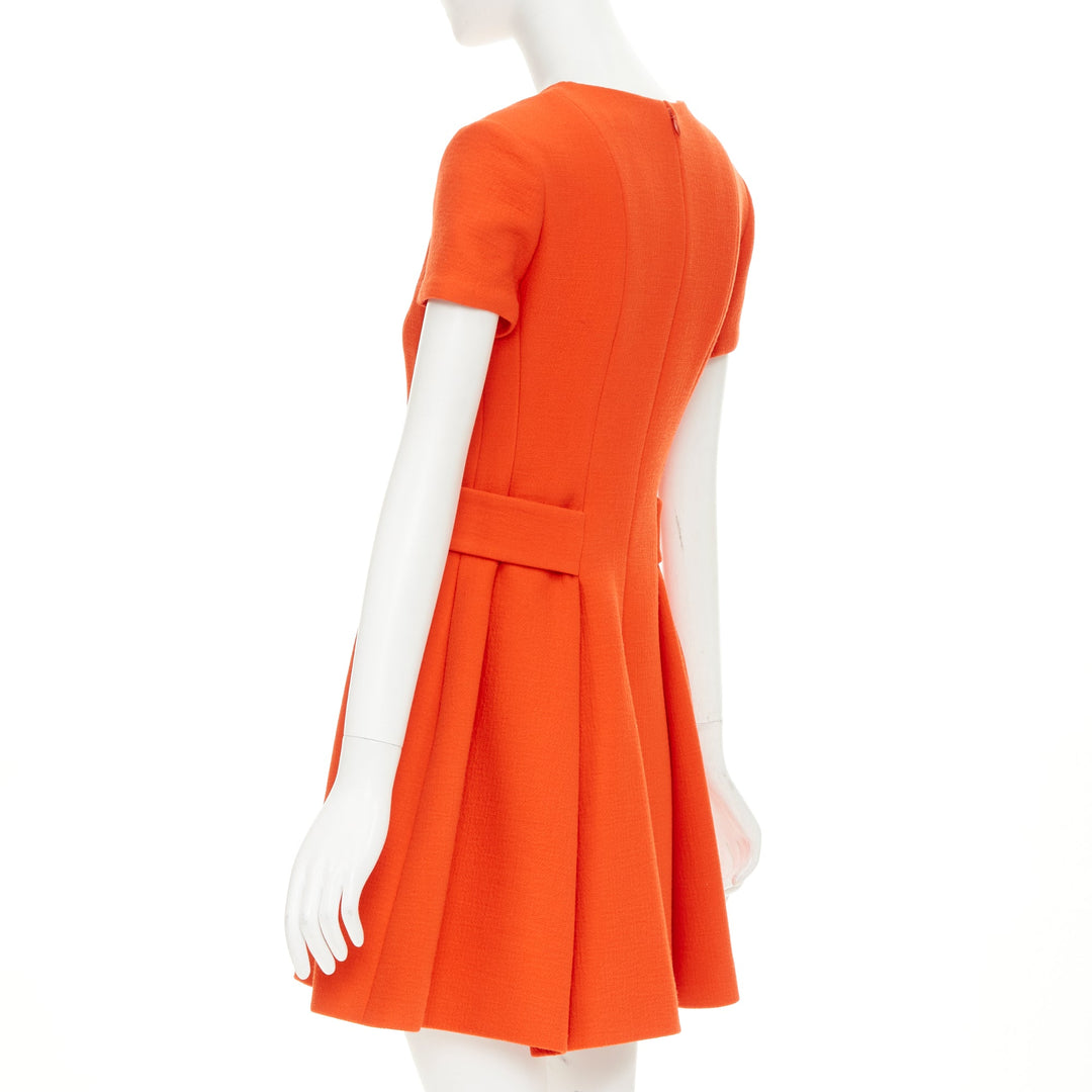 CHRISTIAN DIOR 2015 structured tangerine orange wool crepe dress FR38 M