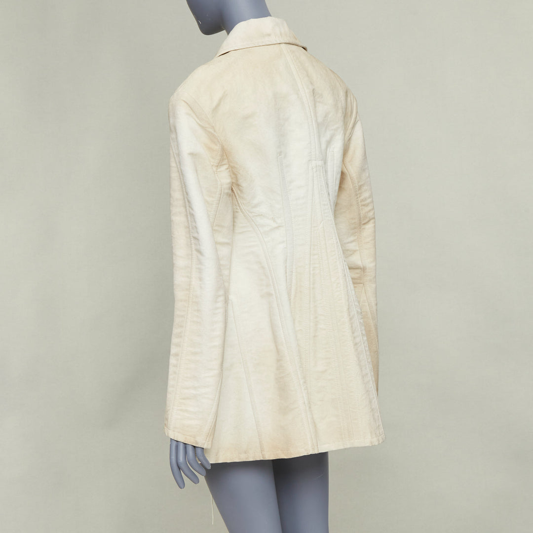 PRADA 2022 Runway Slub beige wash effect canvas lace up corset jacket IT36 XXS