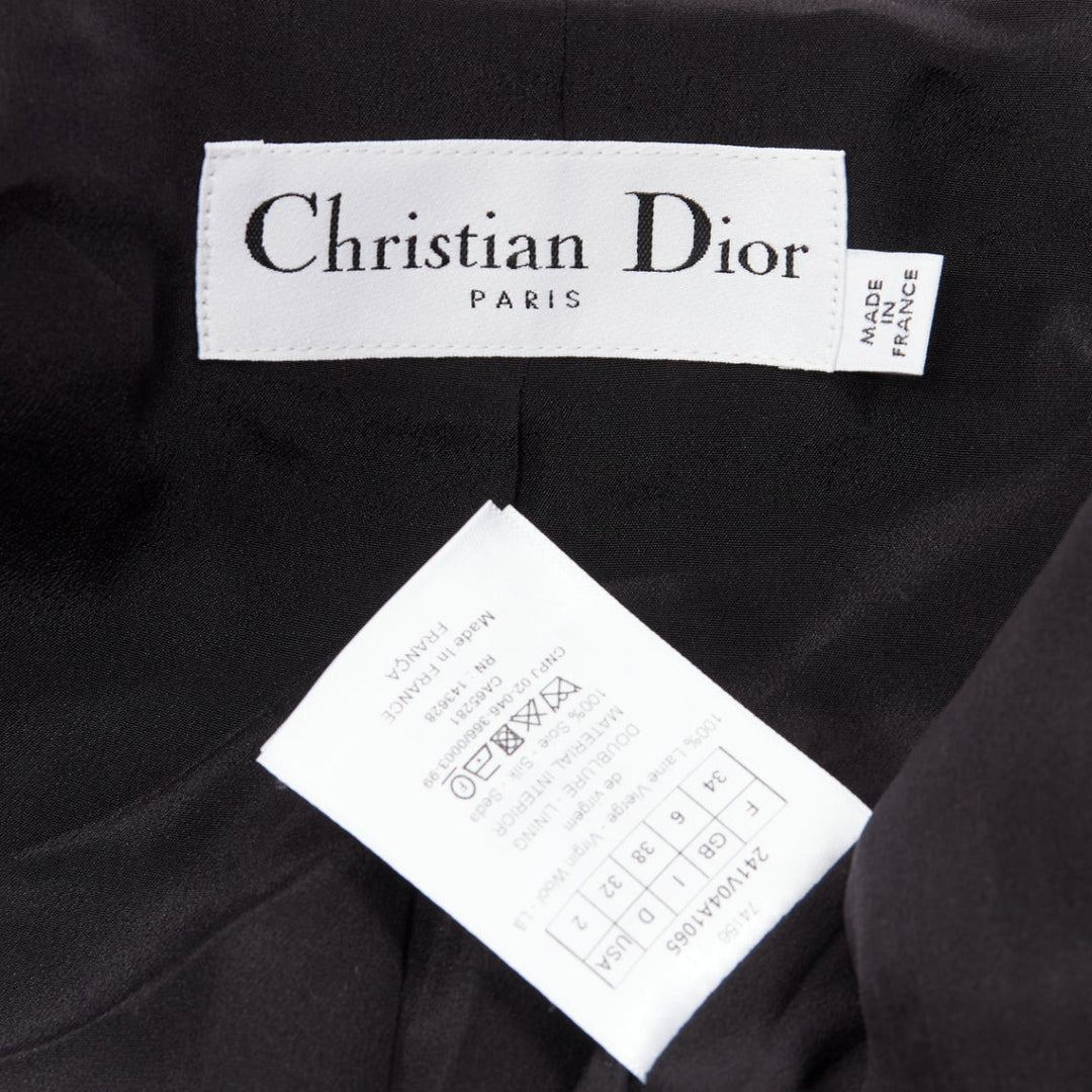 CHRISTIAN DIOR black white checked virgin wool fitted bar jacket blazer FR34 XS
