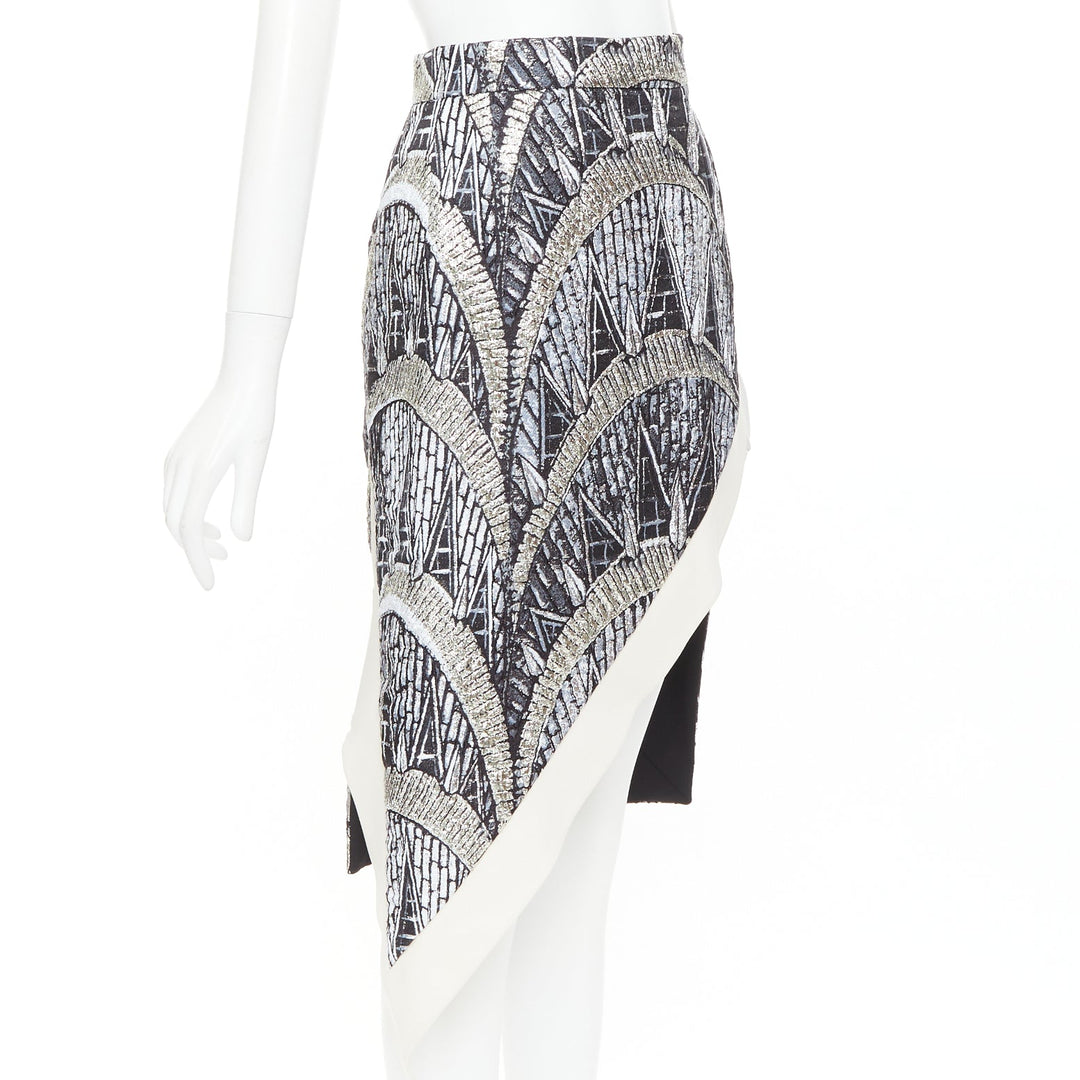 LOUIS VUITTON 2024 Runway cream black silver metallic jacquard asymmetric skirt