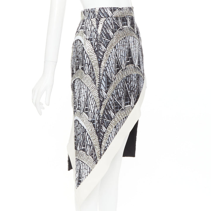 LOUIS VUITTON 2024 Runway cream black silver metallic jacquard asymmetric skirt