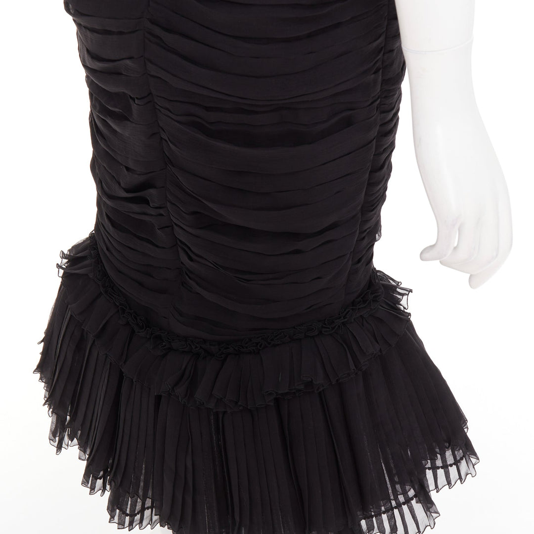 ALEXANDRE VAUTHIER COUTURE black chiffon ruched tulle flared crystal skirt dress