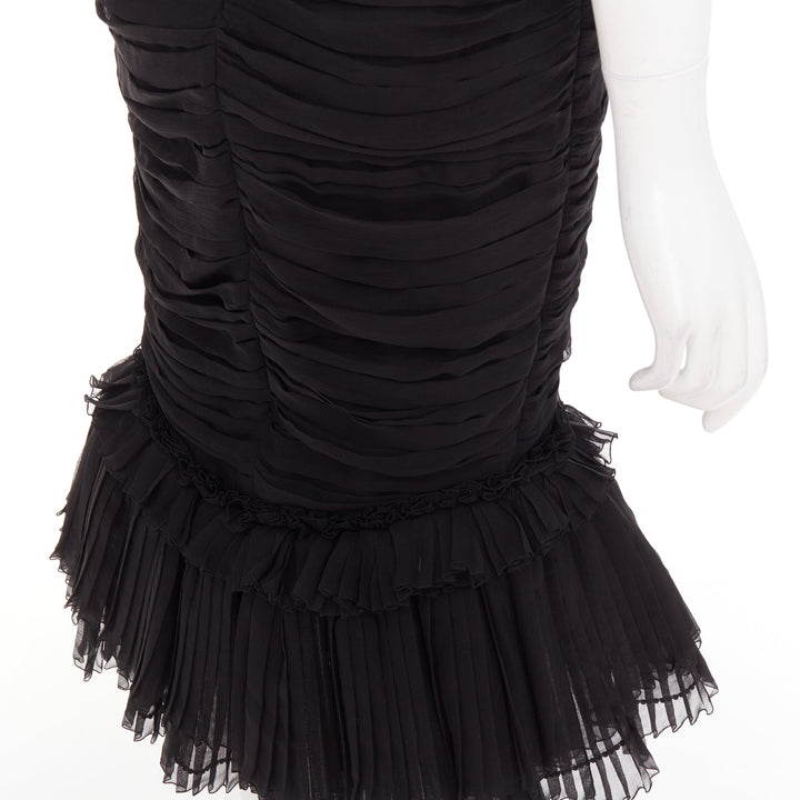 ALEXANDRE VAUTHIER COUTURE black chiffon ruched tulle flared crystal skirt dress