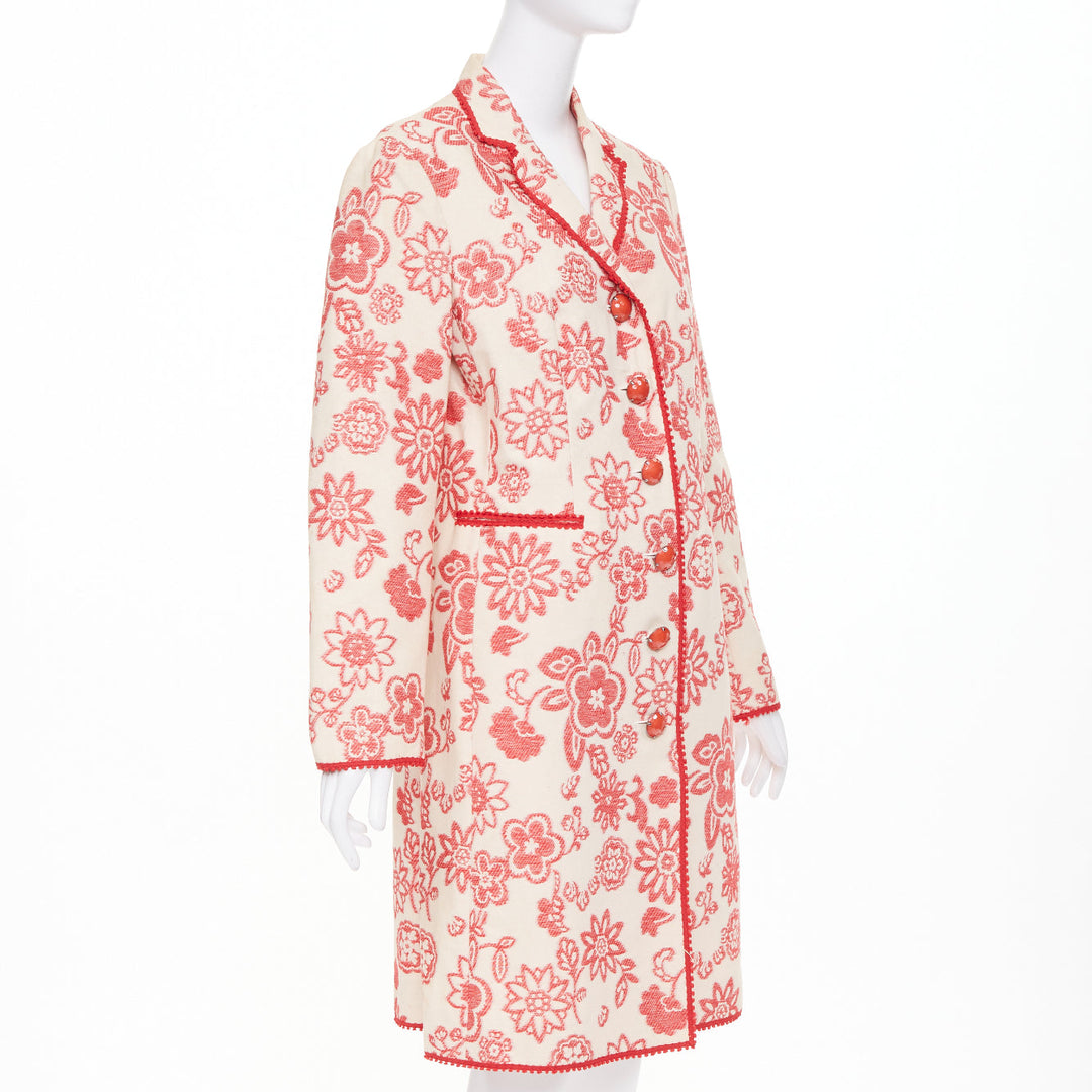MOSCHINO Cheap and Chic beige red floral tapestry jacquard button coat IT46 XL