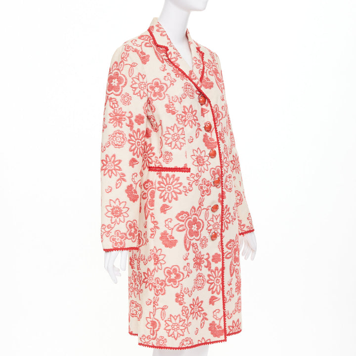 MOSCHINO Cheap and Chic beige red floral tapestry jacquard button coat IT46 XL