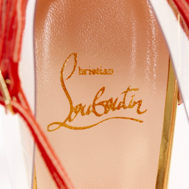CHRISTIAN LOUBOUTIN Un Bout 100 Veau Velours mandarin red PVC pump EU37.5