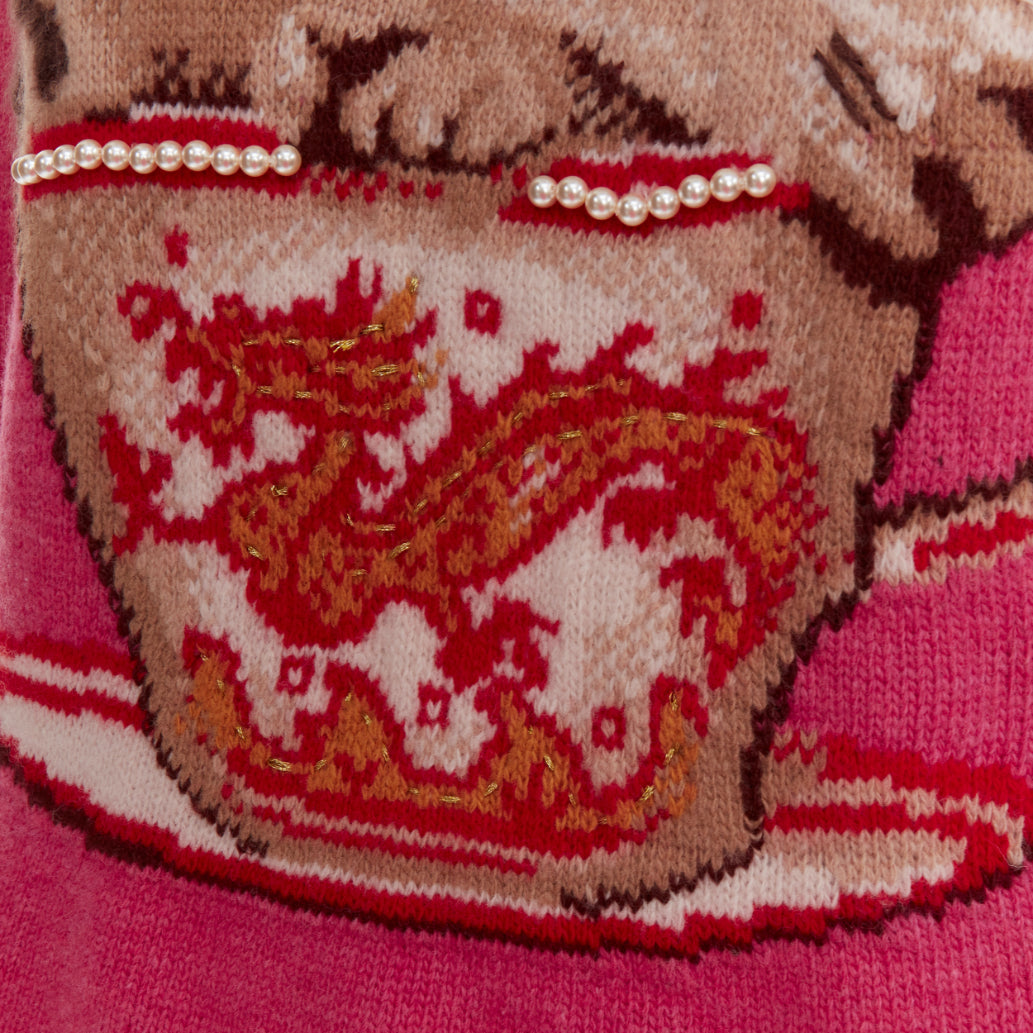 GUCCI 2018 Runway Ignasi Monreal Cat in Teacup pink wool knit sweater S