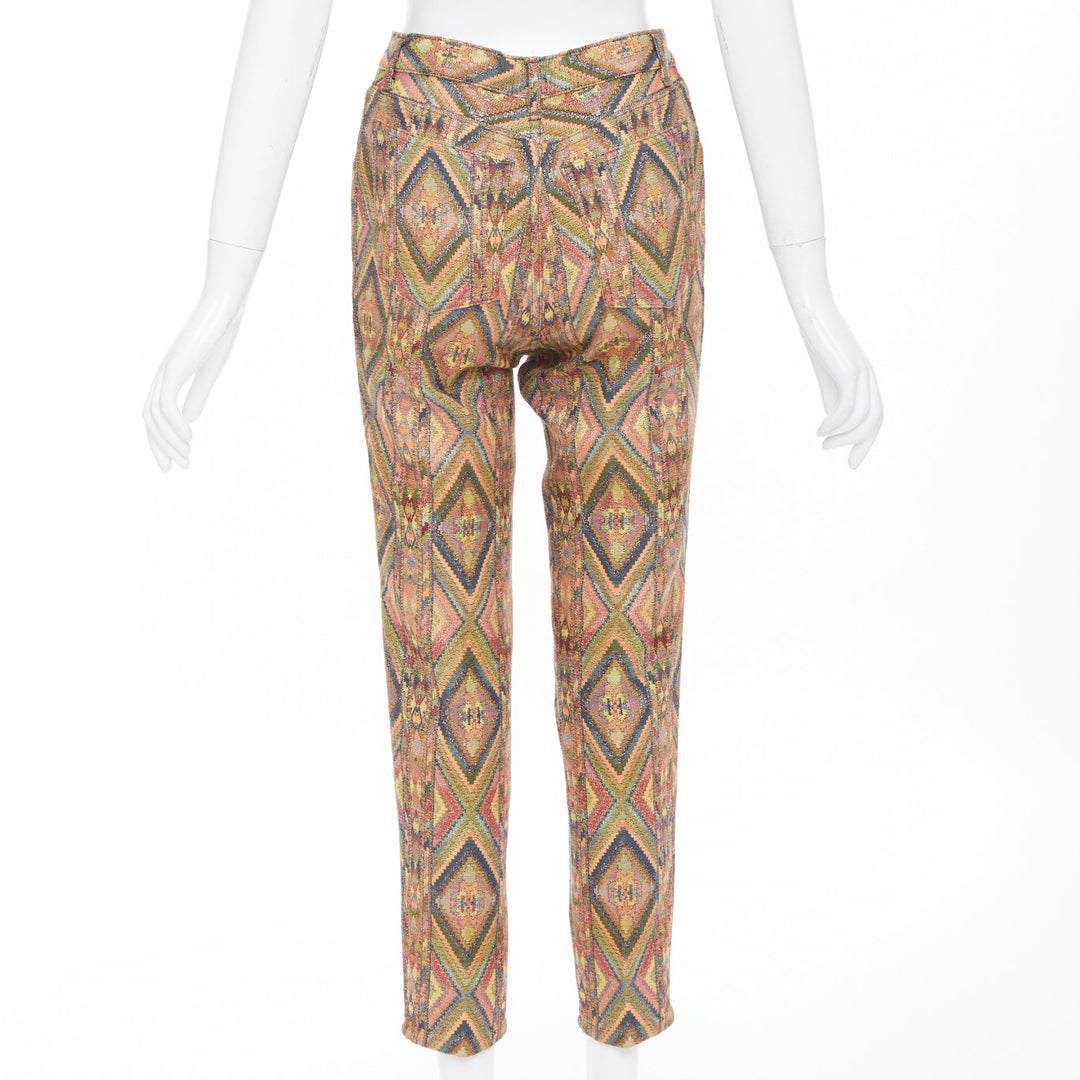 MOSCHINO Jeans vintage geometric metallic jacquard brocade cotton crop pants 28"
