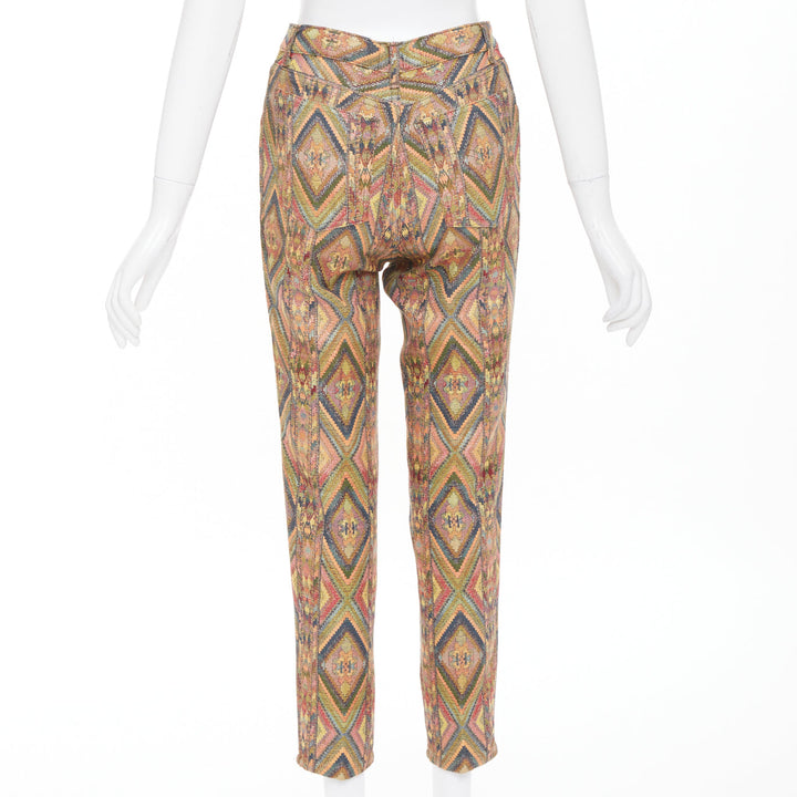 MOSCHINO Jeans vintage geometric metallic jacquard brocade cotton crop pants 28"