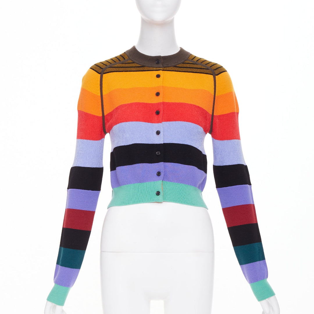 CHRISTOPHER JOHN ROGERS 014 multicolor wool blend rainbow striped cardigan XS