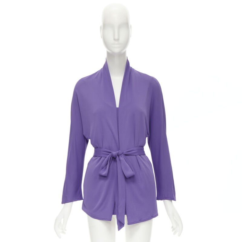 HERMES purple viscose scoop neck double layered belted cardigan top FR38 S