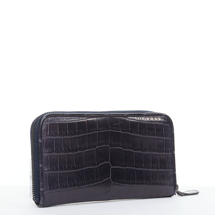 BOTTEGA VENETA midnight blue scaled leather zip around long wallet