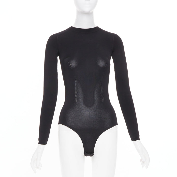 CHRISTIAN DIOR black compression knit technical long sleeve bodysuit FR34 XS