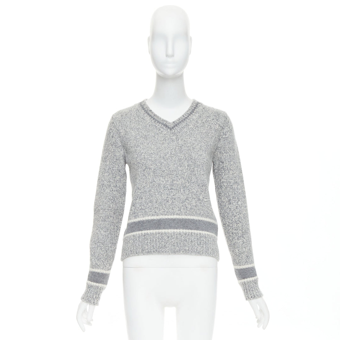 CHRISTIAN DIOR 100% cashmere light grey wool striped logo sweater FR34 XS