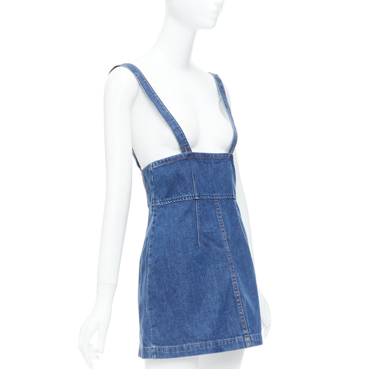 REFORMATION Corset blue washed denim back zip dungaree dress US2 S