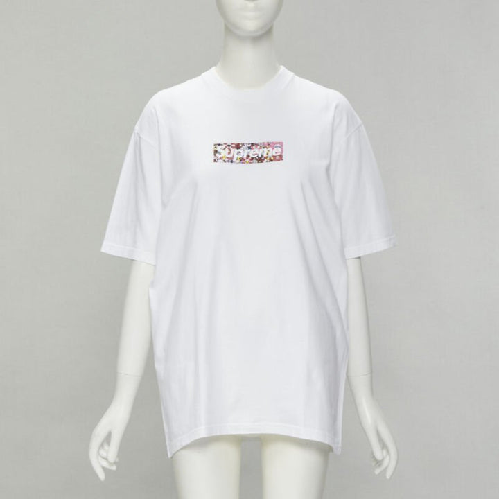 SUPREME Murakami Relief Fund floral box logo white cotton tshirt M