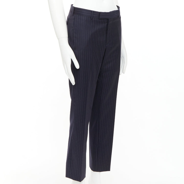 DIOR HOMME Hedi Slimane navy 100% virgin wool pinstripe dress pants FR44 XS