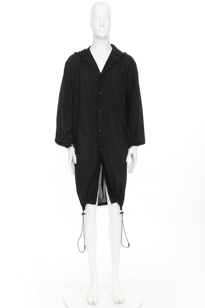 Y-3 YOHJI YAMAMOTO black hooded drawstring hem button down shirt jacket M