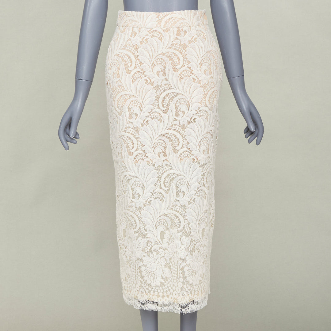 STELLA MCCARTNEY 2018 lace overlay cocktail nude lined pencil skirt IT38 XS