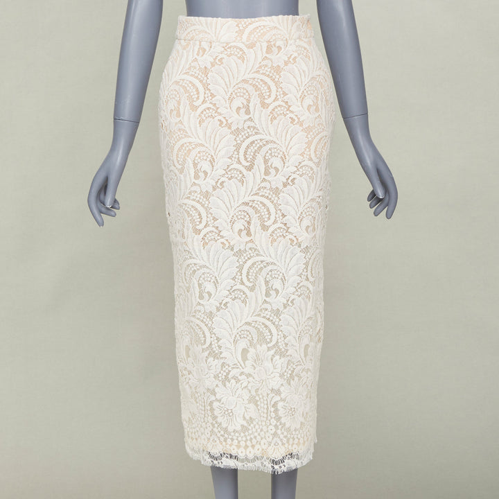 STELLA MCCARTNEY 2018 lace overlay cocktail nude lined pencil skirt IT38 XS