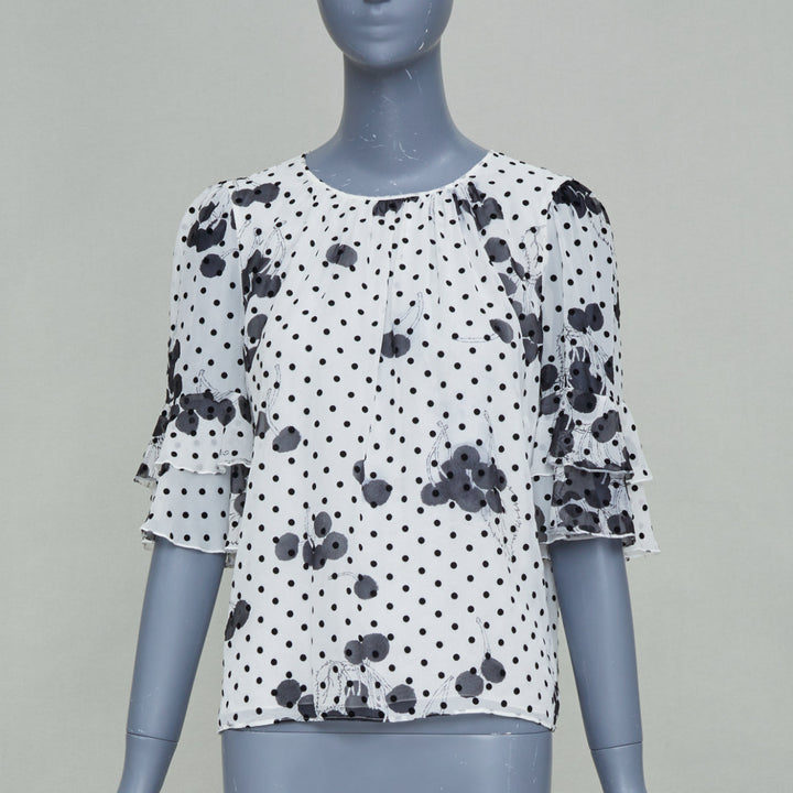 GIAMBATTISTA VALLI 2019 polka dot floral print tiered silk flounce blouse  top