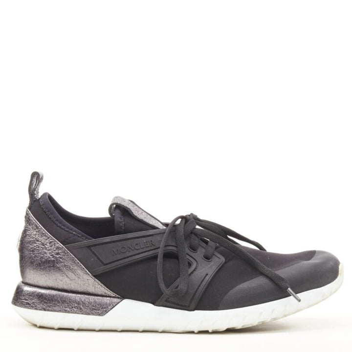 MONCLER black neoprene plastic caged metallic leather heel sports sneaker EU37